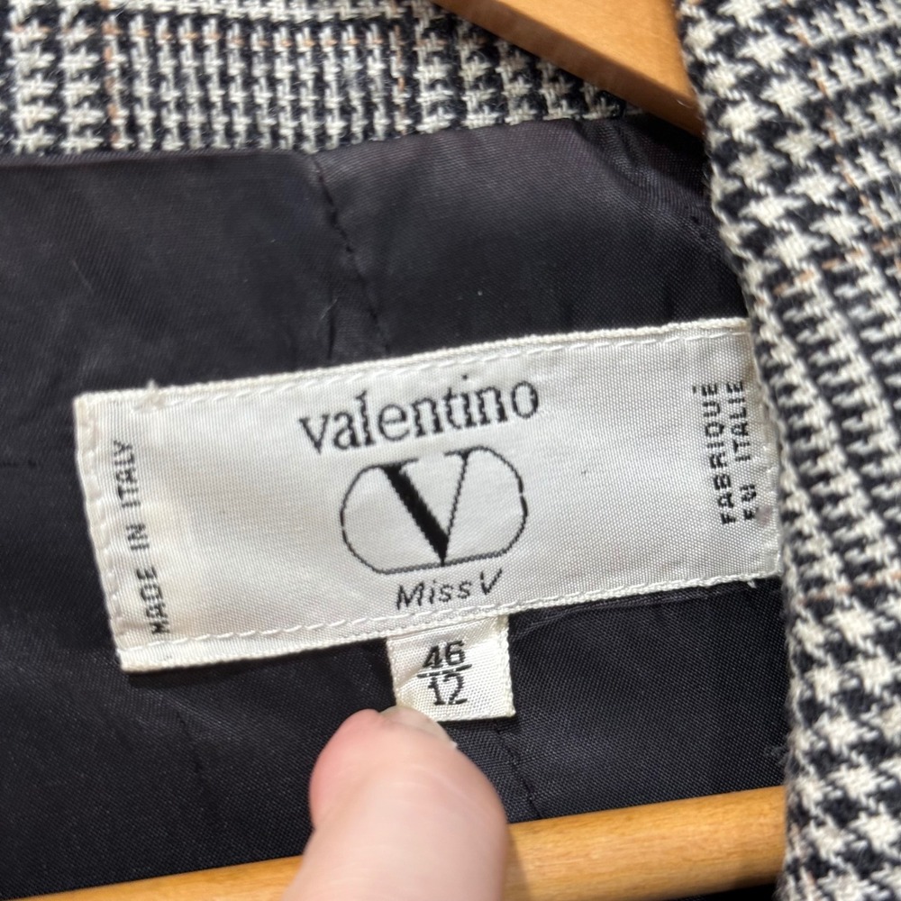 Valentino Miss V Vintage Blazer Glen Plaid Wool Italy Sz 12 Corporate Goth 90s - Picture 10 of 16